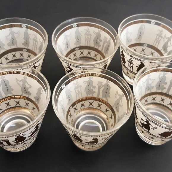 VTG Mid Century Set of 6 Lowball Whisky Glasses Tapered Aldon Goddess Starburst - Picture 4 of 15